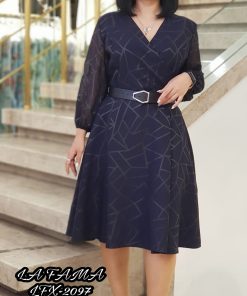 2.21 Midi Dress With V Neck And Puffed Sleeves In Geometric Pattern