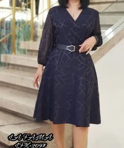2.21 Midi Dress With V Neck And Puffed Sleeves In Geometric Pattern