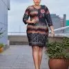 1.12 Womens Plus Size Dress Sexy Maxi Bodycon Casual Semi Formal XL-5XL Work Dress Half Sleeve Print Chiffon