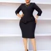 1.19 Women's Elegant Short Sleeve Boat Neck Side Split Bodycon Midi Cocktail Dress