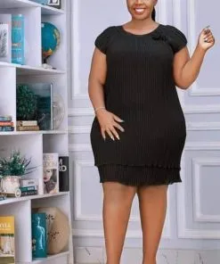Multi-way Layered Ruffle Black Mini Plus Size Party Dress