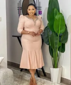 Stunning light peach-colored midi dress