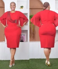 stunning red midi length dress