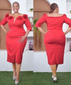 Stunning red off-shoulder midi dress