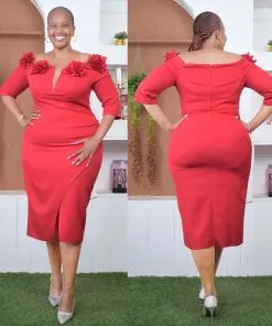 Stunning red off-shoulder midi dress